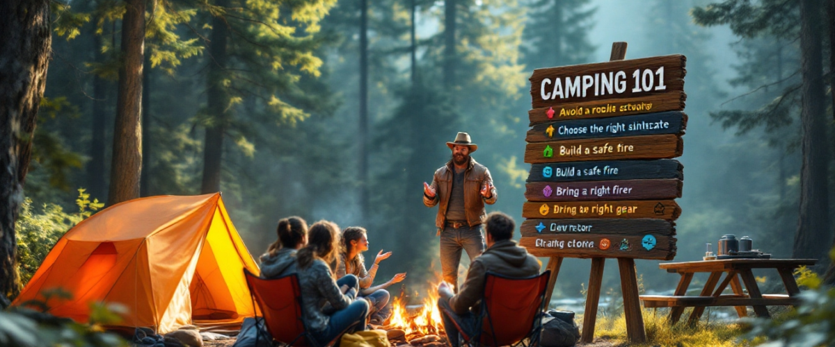 Camping advice for beginners, first-time camping guide, newbie camping mistakes to avoid, essential camping tips, camping 101